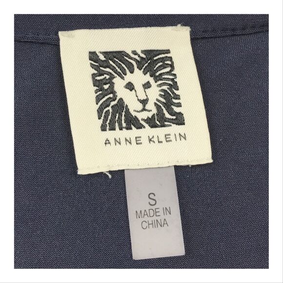 Anne Klein Womens Blouse Small 1/2 Zip Pockets V-Neck Notch Short Sleeve Blue - Picture 4 of 10